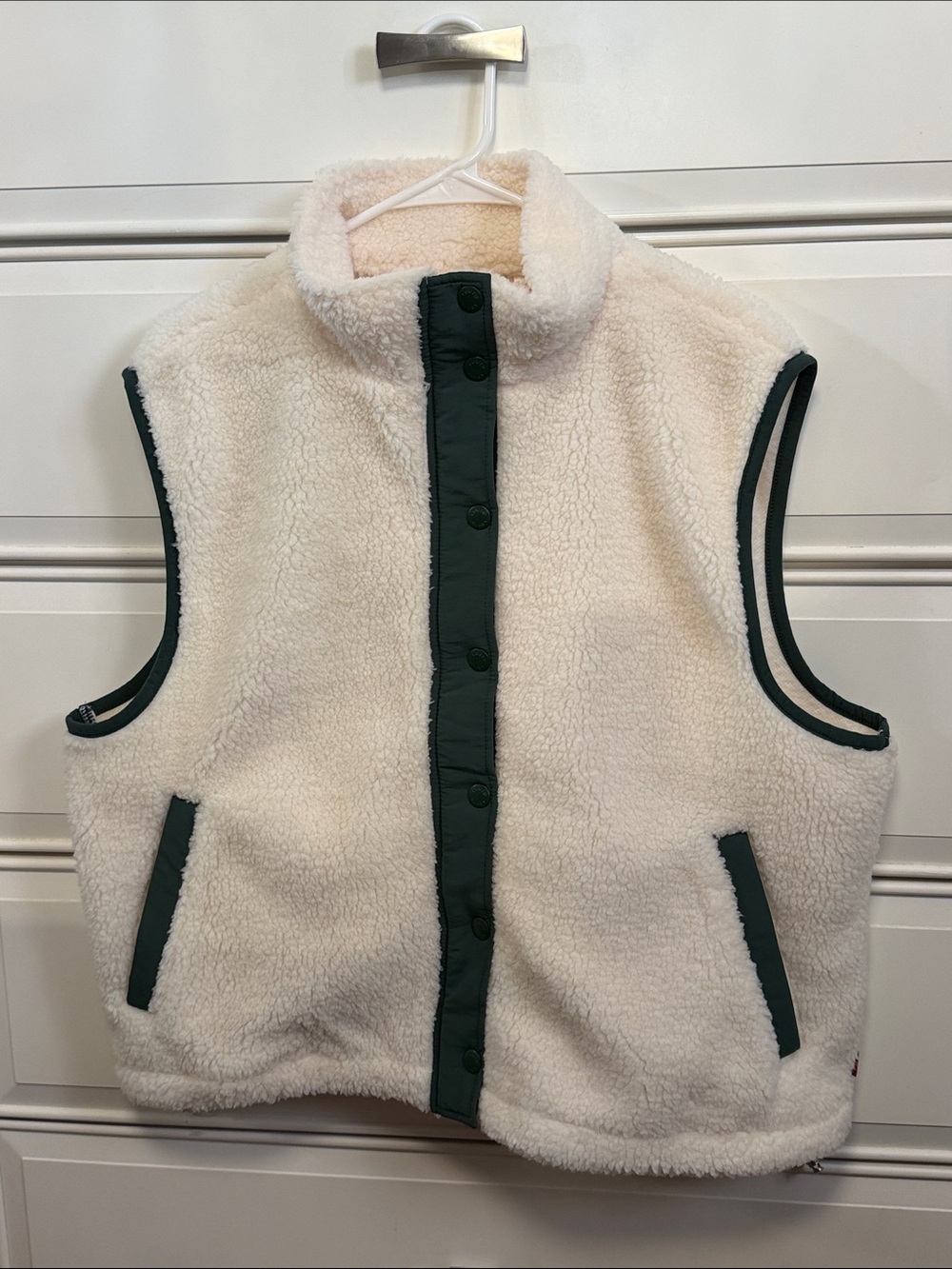 Levi's Cream Sherpa Vest with Green Trim